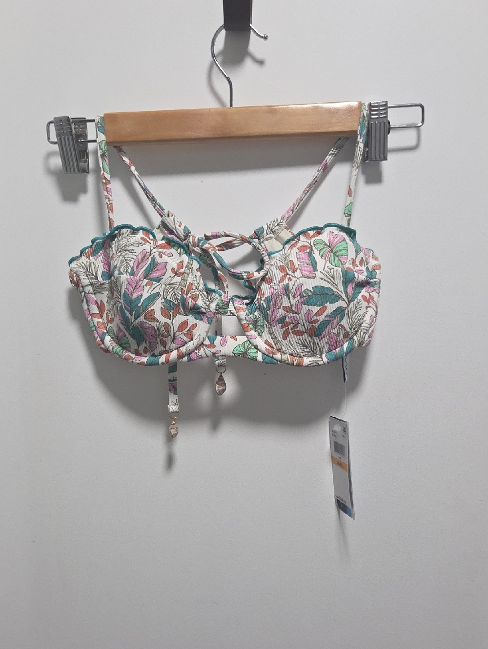 Leaf-Print Underwire Swim Bra - White Multi